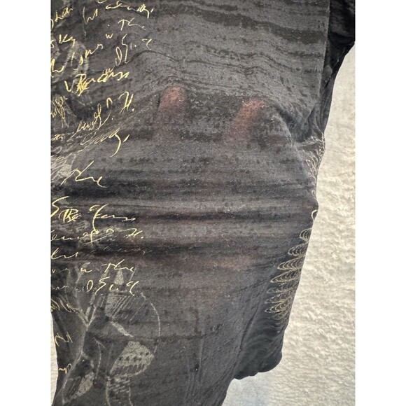 Express Y2K Black Gold Baby Tee Punk Goth Grunge Medium Sheer Inscription Vtg - Picture 5 of 7